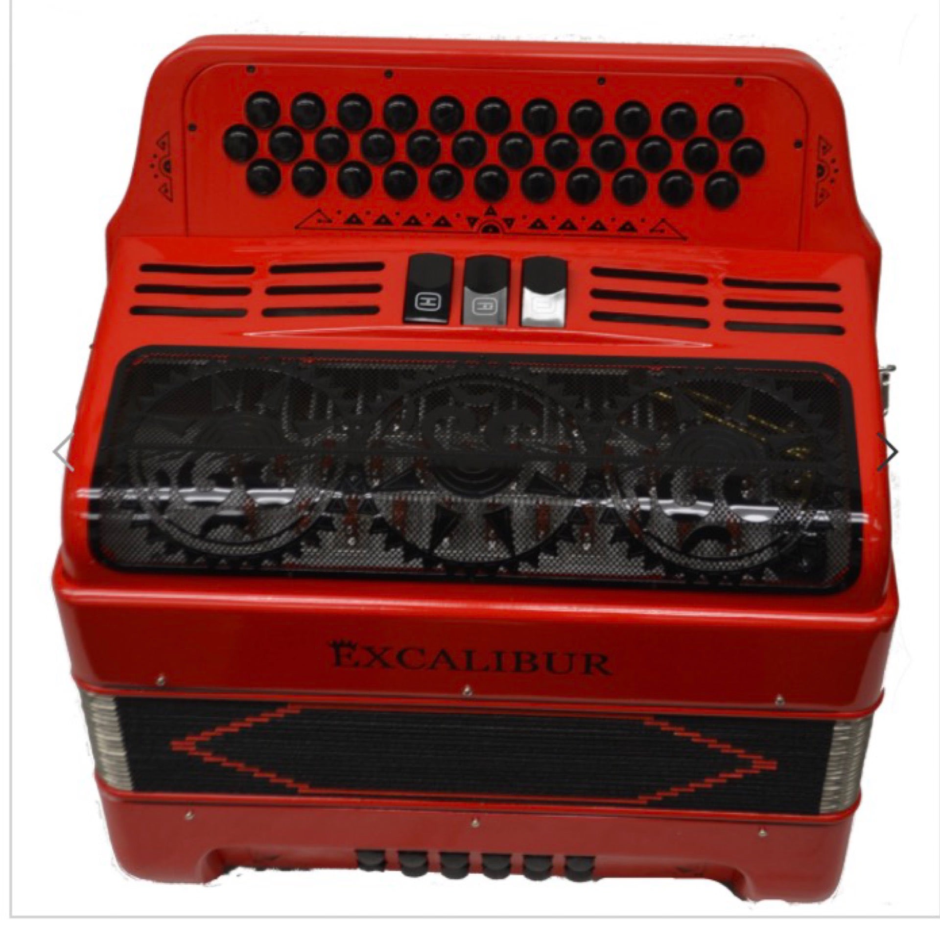 Excalibur 3 Row Button Accordion 3 Switches Ferrari Red | Beams